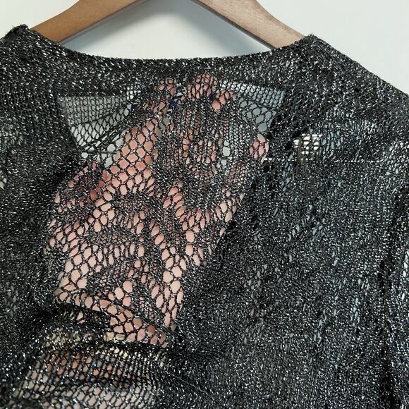 VTG 90s Y2K Black Crochet Dress Sz 6 Open Knit Vamp Whimsigoth Witchy Fairy Lace - Picture 14 of 16